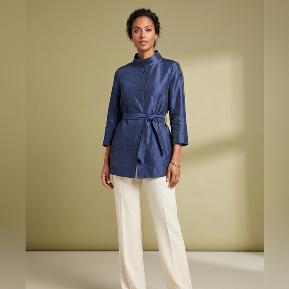 Talbots Other - Talbots Collection Navy Linen Blend Jacket Italian Fabric Flawed Size 10